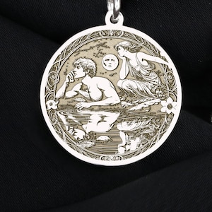 Narziß und Geo-Medaillon: Sterlingsilber-Griechische Mythologie-Halskette