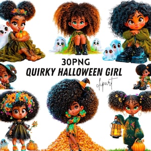 30 PNG Eigenzinnige Halloween Meisjes Clipart Bundel, Grappige Patchwork Heks PNG, Hoge Kwaliteit, Digitale Download, Trick or Treat
