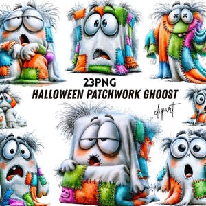 23 PNG Patchwork Spook Clipart, Halloween Herfst Ontwerp, Schattige Geest Clipart, Digitale Download