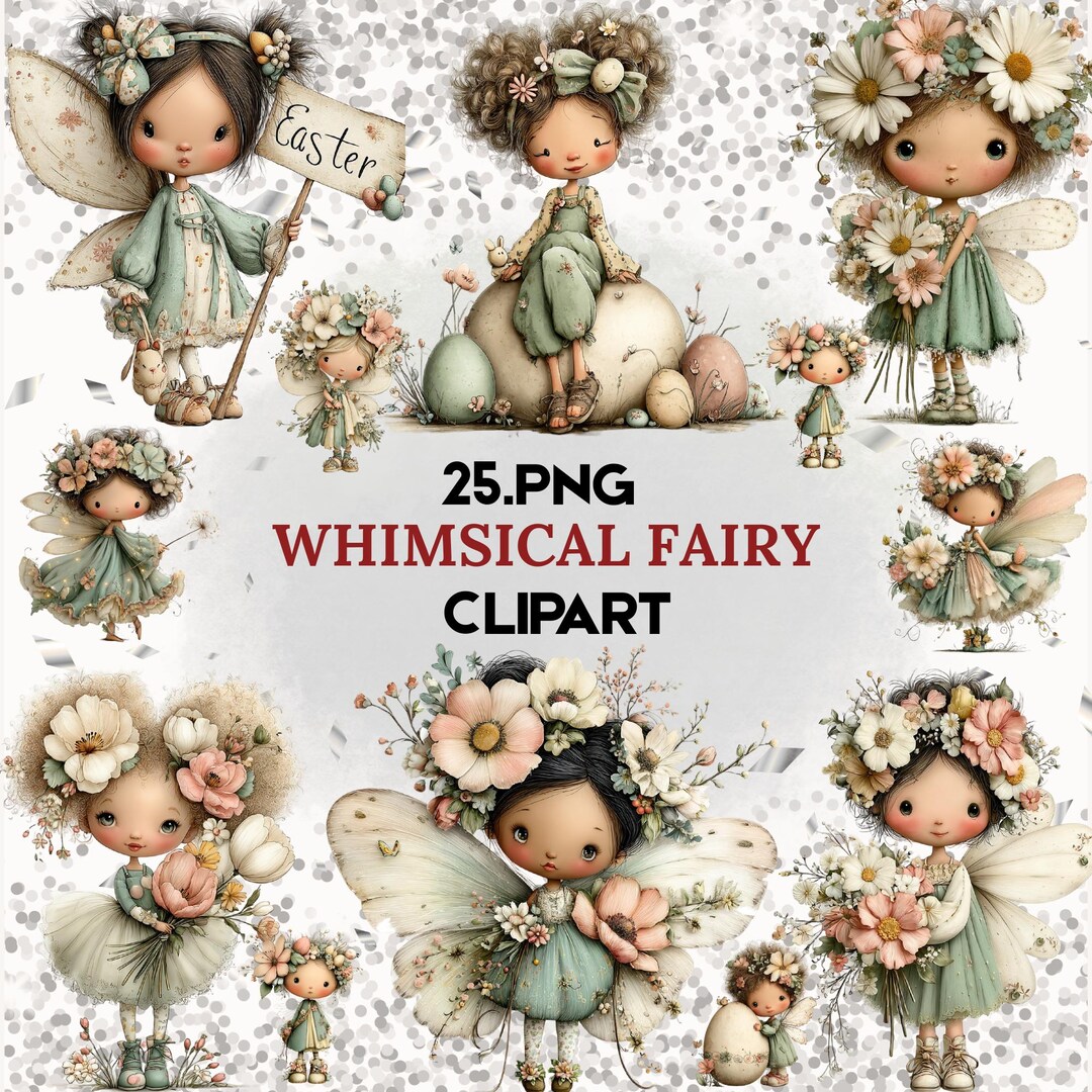 Watercolor Magical Garden Fairies Clipart, Fairy Garden Clipart, Cute ...