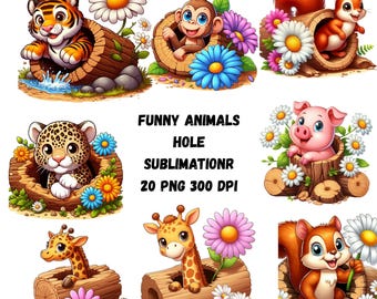 20 png Animals Peeking around the corner PNG Humorous animals Clipart Whimsical Silly Sublimation clip art Whimsy graphics illustration