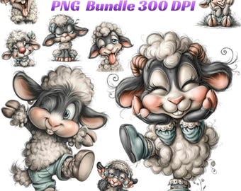 Funny Sheep Clipart Bundle | 31 Cartoon PNG Images (Digital Download)