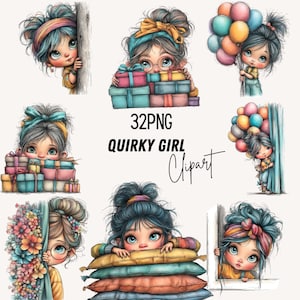 Verleihen Sie Ihren kreativen Projekten verspielten Charme und stilvolle Self-Care-Vibes mit diesem Watercolor Quirky Girl Clipart Bundle