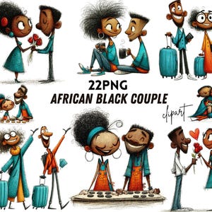 Lot de 22 Cliparts Couples Noirs Africains – Amour Noir, Couples Romantiques PNG (Téléchargement Numérique)