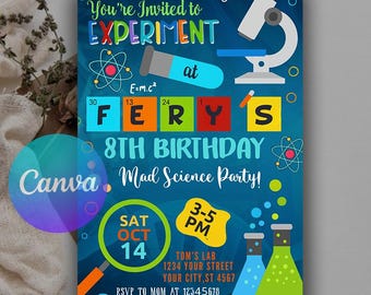 Editable Mad Science Birthday Invitation: Canva Template (Digital Download)