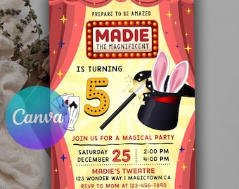 Magic Birthday Invitation, Editable Magician Party Invite, Digital Download, Magic Show Theme, Printable Kids Birthday Template, Magician