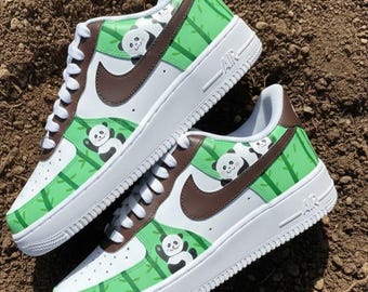 Hand-Painted Panda Bamboo Air Force 1 Sneakers | Custom Nature Shoes
