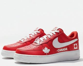 Custom Red & White  Air Force 1 | Canada Flag Sneakers| Unique Hand Painted Shoes