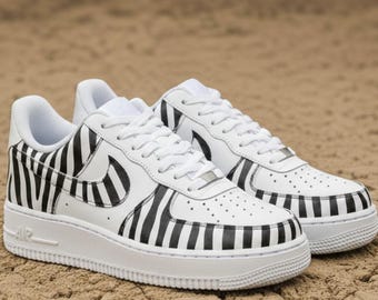 Custom Air Force 1 Zebra Design Sneakers | Black and White Style