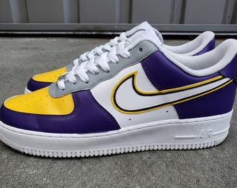 Custom Hand-Painted Purple & Yellow  AF1 Shoes | Unique Art Sneakers | Personalized Gift for Sneaker Lovers