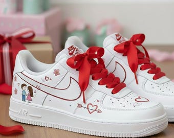 Hand Painted Custom Air Force 1 Couple Love Shoes | Valentine's Gift