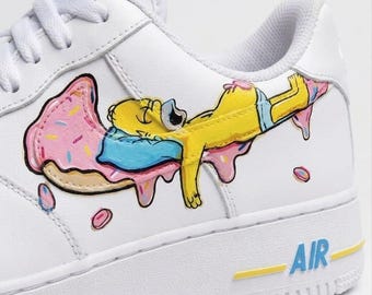 Custom Hand Painted Sneakers Cartoon Design – Funny Donut Art Shoes