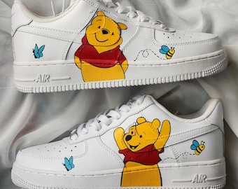 Custom Hand-Painted Cartoon Sneakers: Winnie the Pooh, Bee & Butterfly Design