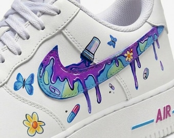 Custom Paint Drip Sneakers | Hand Painted colorful Shoes Purple Blue Green