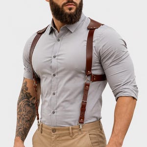 Leather Suspenders Men Punk | Adjustable Shoulder Harness Chest Straps | Club Wear Rave Costume