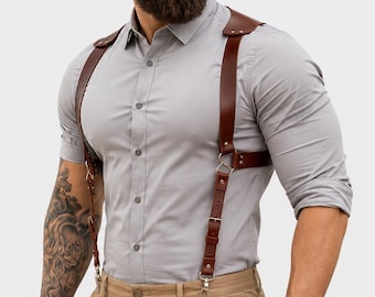 Leather Suspenders Men Punk | Adjustable Shoulder Harness Chest Straps | Club Wear Rave Costume