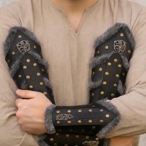 Handmade Pu Leather Wrist Armor, Boho Style Leather Arm Guards, Retro Historical Armor, Gothic Festival Wear