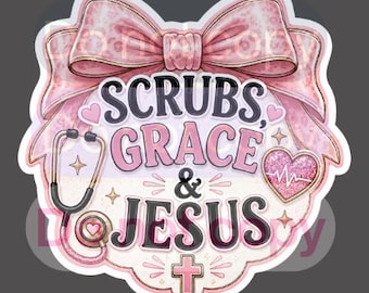 Porta credencial Scrubs Grace Jesus PNG, adorno para credencial de enfermera cristiana, diseño de porta credencial de fe, descarga digital para trabajador médico