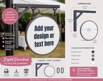 Letrero colgante para stand de vendedor (archivos 3MF) / Exhibidor 3D personalizable con toldo (descarga digital)