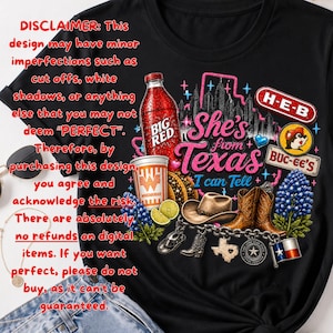 She's From Texas I Can Tell Big Red Pink PNG File For Use on Black Shirts ONLY