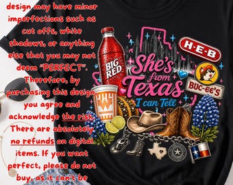 She's From Texas I Can Tell Big Red Pink PNG File For Use on Black Shirts ONLY