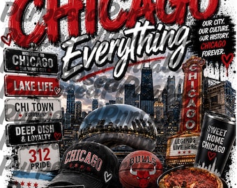 Chicago Everything PNG / Camiseta gráfica de la Ciudad de los Vientos, 312 Pride Sublimación (Descarga digital)