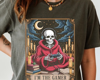 Comfort Colors Gamer Skeleton Shirt: Spooky Halloween Skull Tee