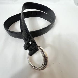Vintage Brighton Wms Sz XL 36 zwarte leren riem met krokodillenreliëf zilveren gesp