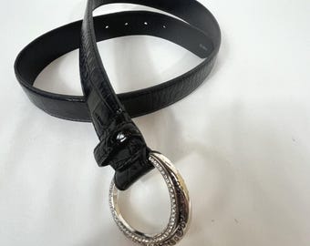 Brighton Belt Women\'s 36 Black Leather Silver Toned Buckle BRIGHTON Black Crock Embossed Women main image 3