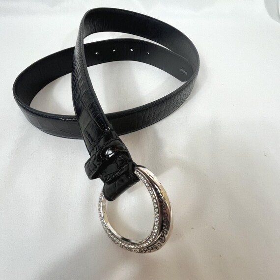 Vintage Brighton Wms Sz XL 36 Black Leather Croc Embossed  display picture 2