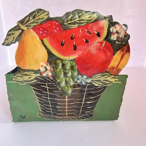 Antique French Folk Art Tole Painted Planter Cache Pot Jardiniere c.1850 SIGNED!