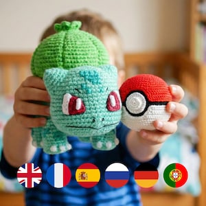 Patrón de crochet para Bulbasaur y Pokeball Amigurumi (PDF), tutorial para peluche Pokémon Plant Monster, patrón para principiantes (DIY)