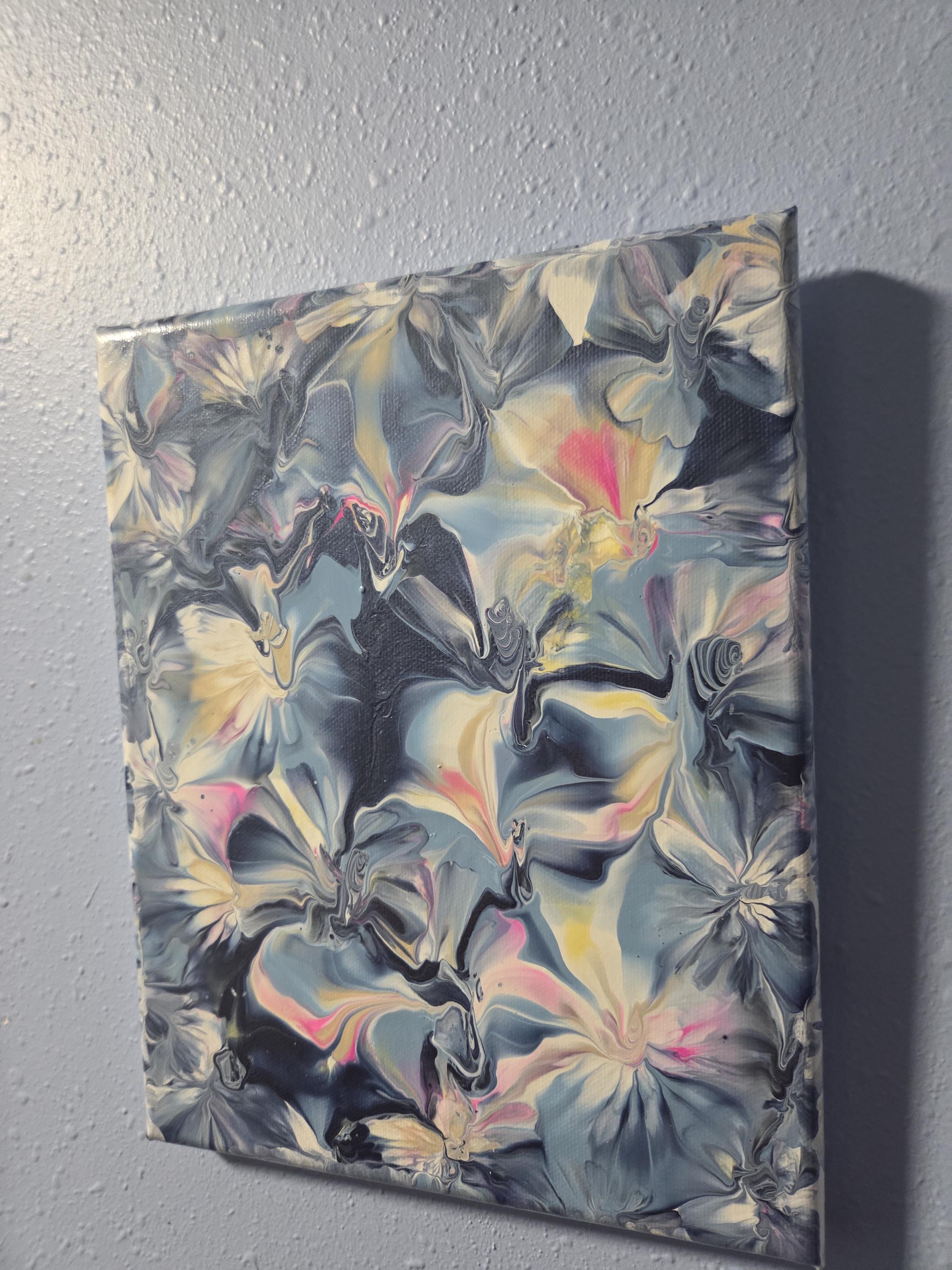 花の抽象画：青、ピンク、白 - 8x10 - Etsy 日本