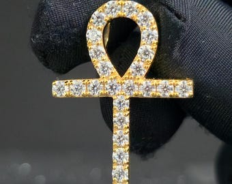 Moissanite Ankh Pendant: Sterling Silver Egyptian Cross, Hip Hop Jewelry