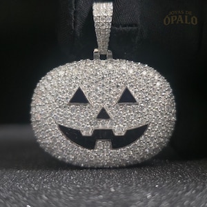 Moissanite Jack O &#39;Lantern Anhänger: 925er Silber Halloween Anhänger, Kürbis Anhänger