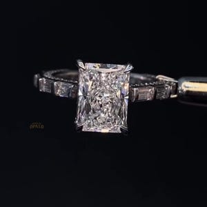 5CT Radiant Cut Engagement Ring with Baguette Accents, Hidden Halo in 10K Solid Gold