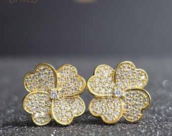 Moissanite Clover Stud Earrings: Sterling Silver Iced Out Lucky Charm