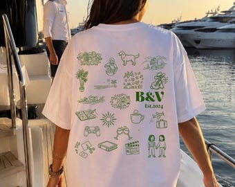 Personalisiertes Doodle T-Shirt | Custom Line Art Shirt | Hobbys & Charakter Skizze | Einzigartiges Geschenk für Paare