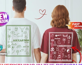 Personalized Doodle T-Shirt with 22 Icons | Custom Hobbies & Personality Traits | Line Art Gift for Him Her | Unique Sketch Tee