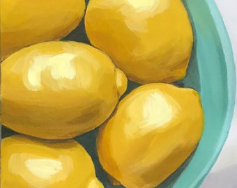 Lemon Bowl- Modern Farmhouse kitchen wall art decor lemon painting PRINT