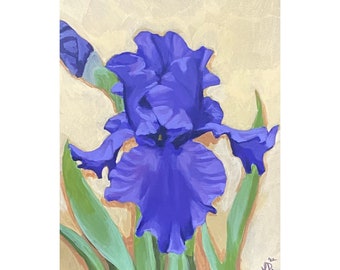 Purple Iris- contemporary floral  flower wall art decor original painting 9x12