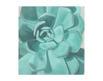 Sea foam green succulent- original modern wall art decor succulent painting 8.5 x 8