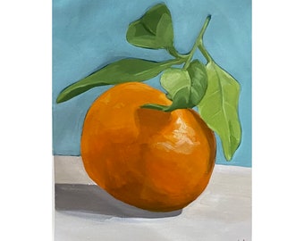 Orange - acrylic fruit still life kitchen wall art decor painting 9”x12”