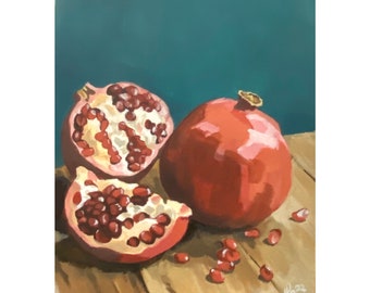 Pomegranates - modern contemporary farmhouse kitchen wall decor original fruit still life painting 9x12
