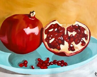 Pomegranates- Modern Farmhouse wall art still life original acrylic painting PRINT 8x10