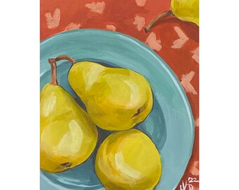 Pears - modern contemporary boho farmhouse kitchen wall decor original fruit still life painting 8x10