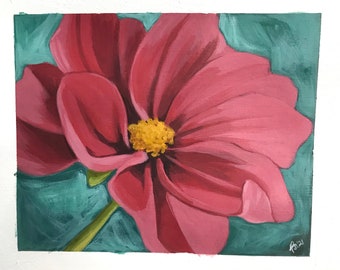 Perfectly Pink Cosmo Flower - original acrylic modern wall art decor painting