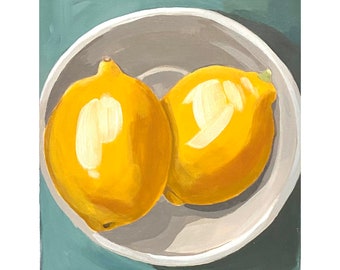 Twee citroenen- Moderne boerderij keuken kunst aan de muur decor citroen schilderij PRINT