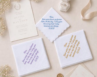Custom Wedding Handkerchief, Personalized Embroidered Hanky, Bridal Handkerchief Gift, Wedding Day Keepsake for Bride & Parents