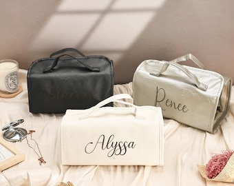 Custom Hanging Toiletry Bag with Name, 4-in-1 Detachable Travel Makeup Organizer, Personalized Bridesmaid Gift, Cosmetic & Jewelry Storage